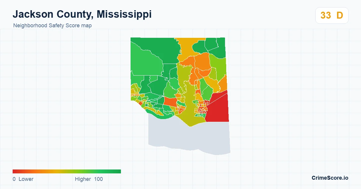 Jackson County, Mississippi neighborhood Safety Score map by Census block group