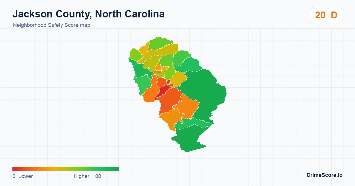 Jackson County, North Carolina neighborhood Safety Score map by Census block group
