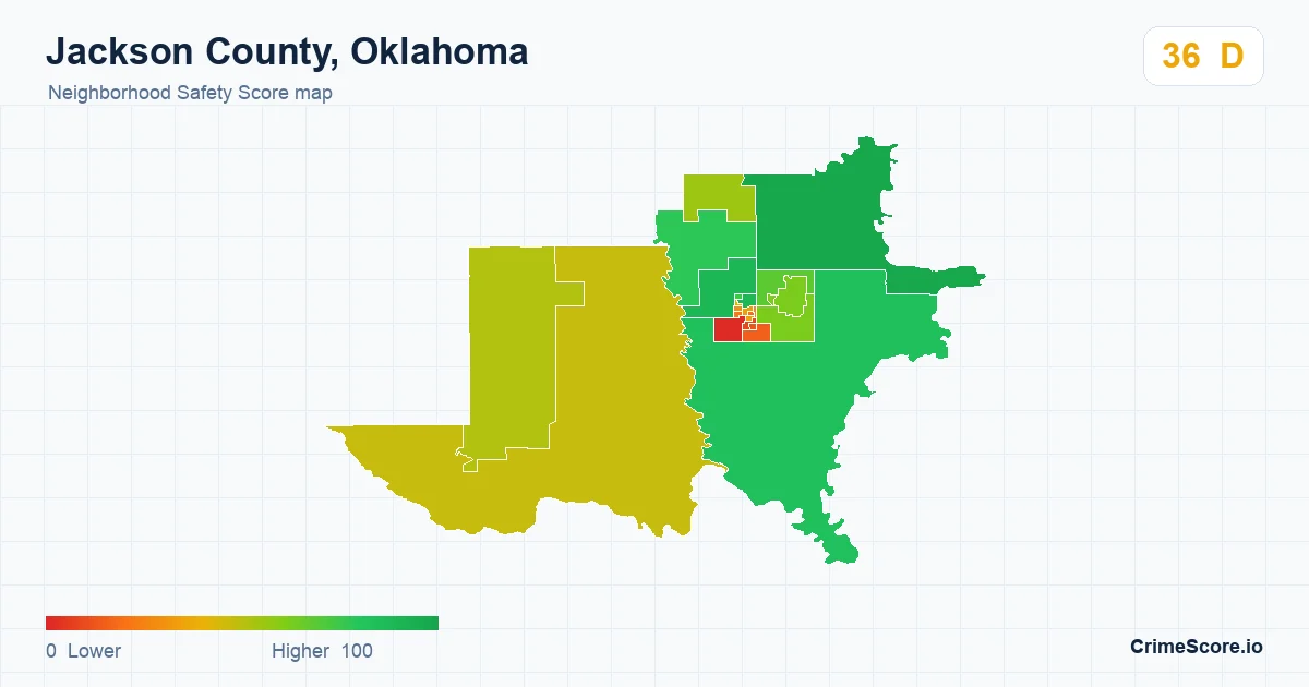 Jackson County, Oklahoma neighborhood Safety Score map by Census block group