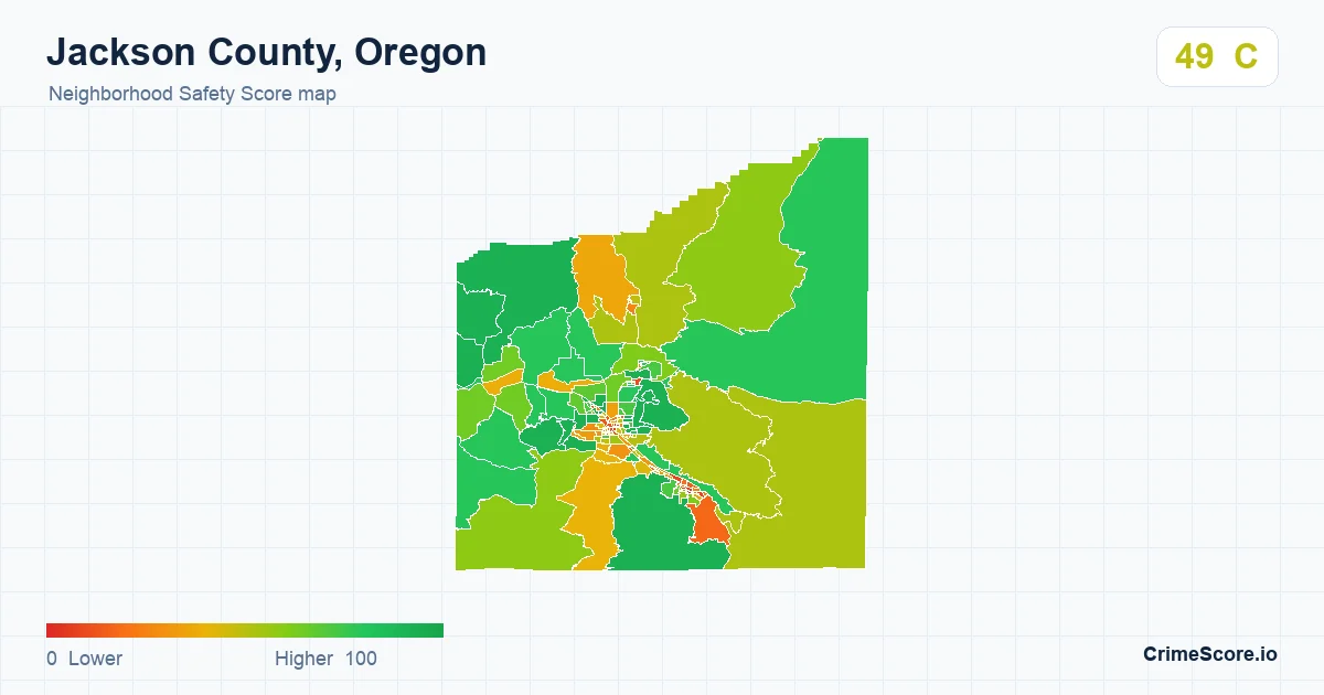 Jackson County, Oregon neighborhood Safety Score map by Census block group