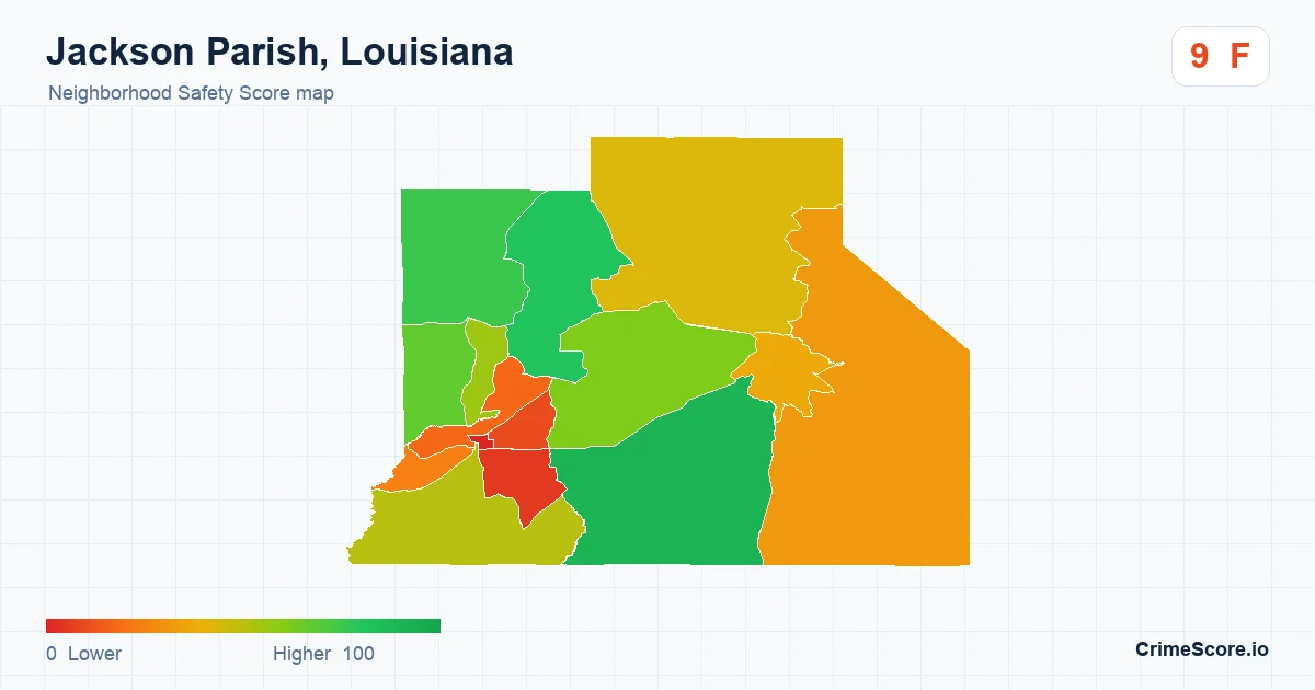Jackson Parish, Louisiana neighborhood Safety Score map by Census block group