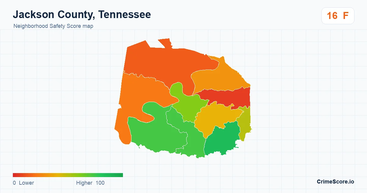 Jackson County, Tennessee neighborhood Safety Score map by Census block group