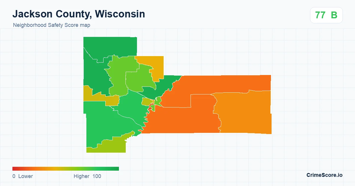 Jackson County, Wisconsin neighborhood Safety Score map by Census block group