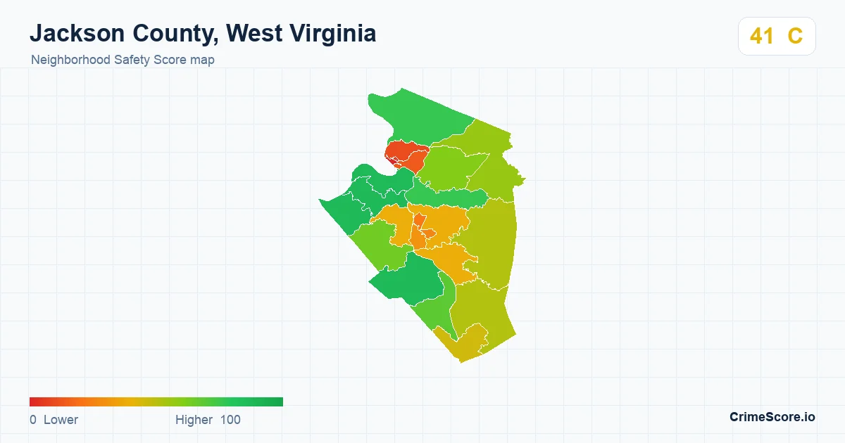 Jackson County, West Virginia neighborhood Safety Score map by Census block group