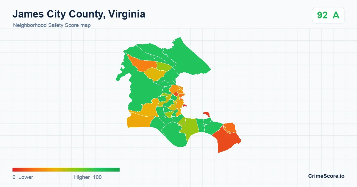James City County, Virginia neighborhood Safety Score map by Census block group
