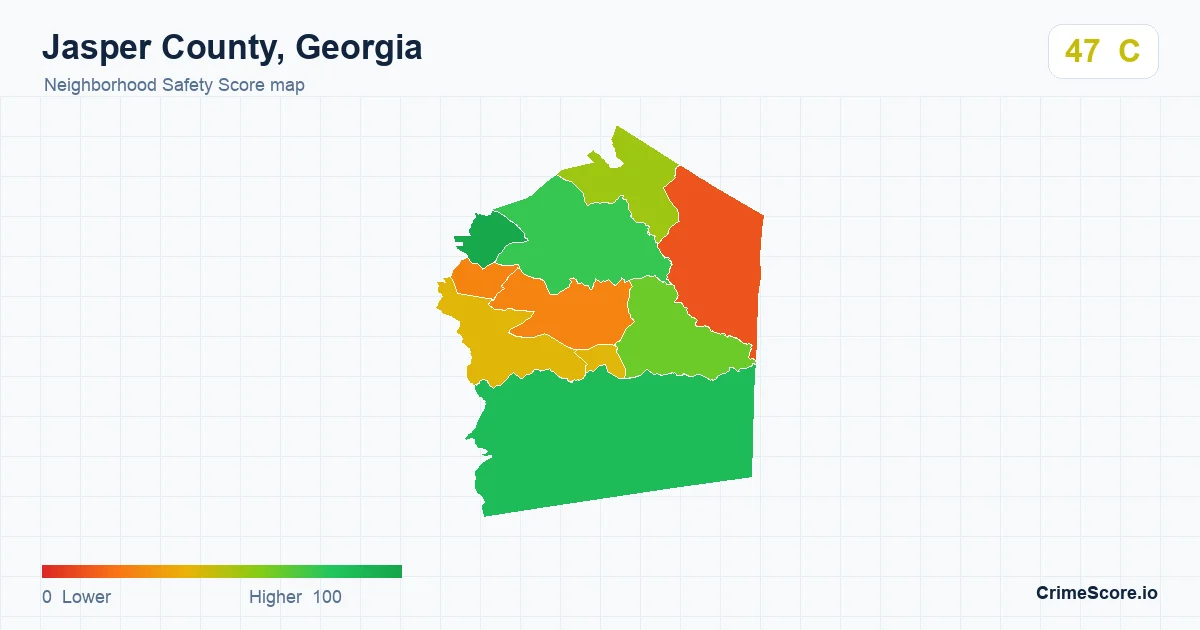 Jasper County, Georgia neighborhood Safety Score map by Census block group