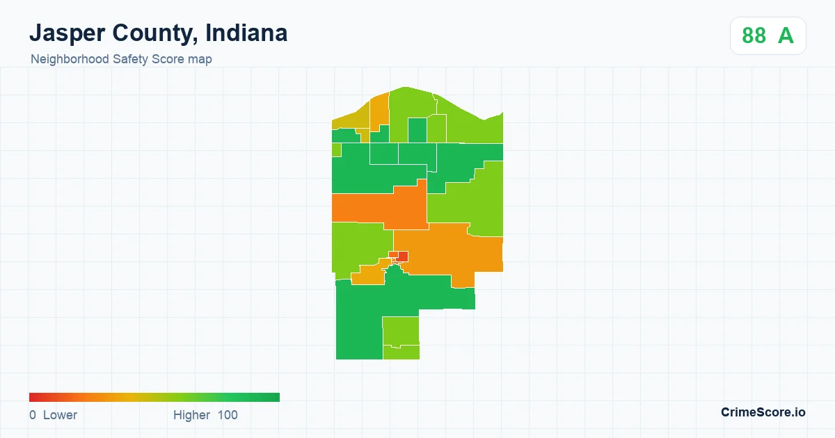 Jasper County, Indiana neighborhood Safety Score map by Census block group