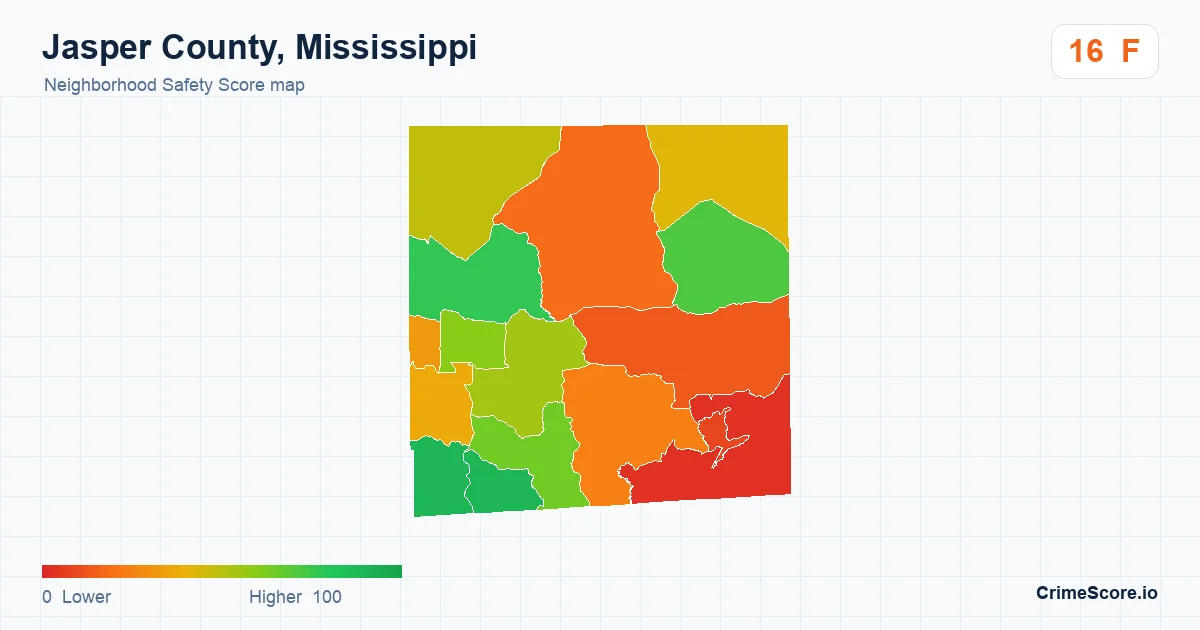 Jasper County, Mississippi neighborhood Safety Score map by Census block group