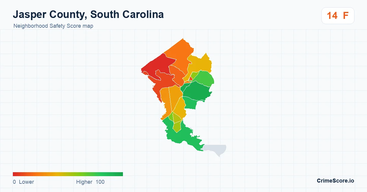 Jasper County, South Carolina neighborhood Safety Score map by Census block group