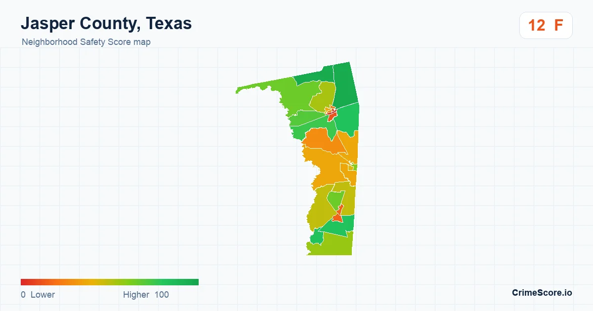 Jasper County, Texas neighborhood Safety Score map by Census block group