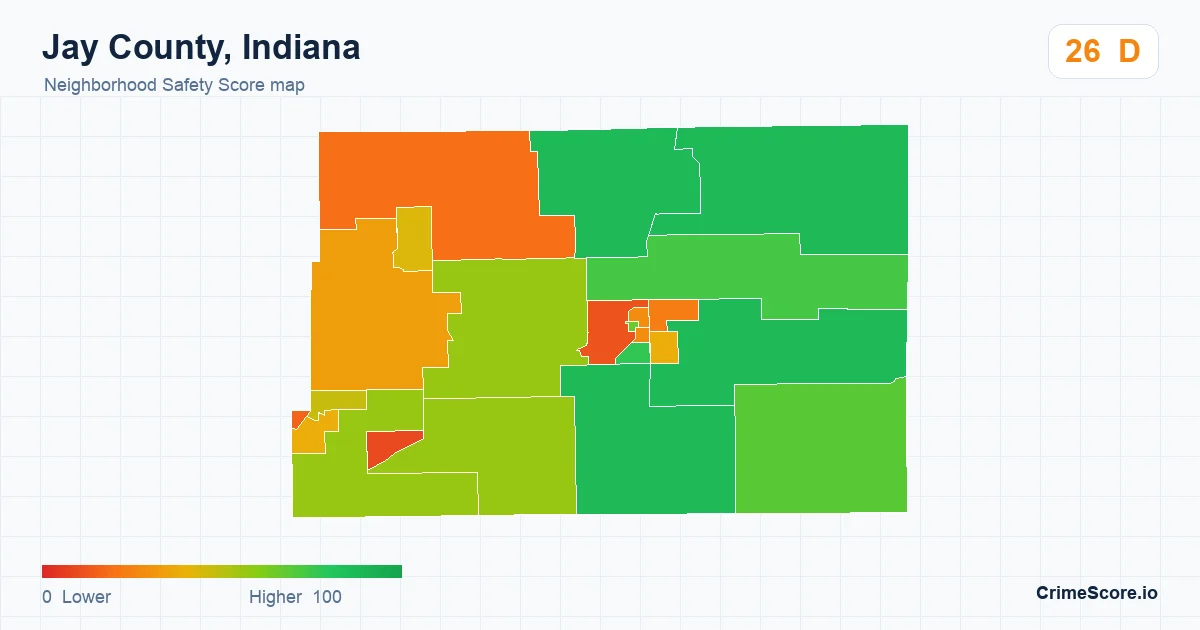 Jay County, Indiana neighborhood Safety Score map by Census block group