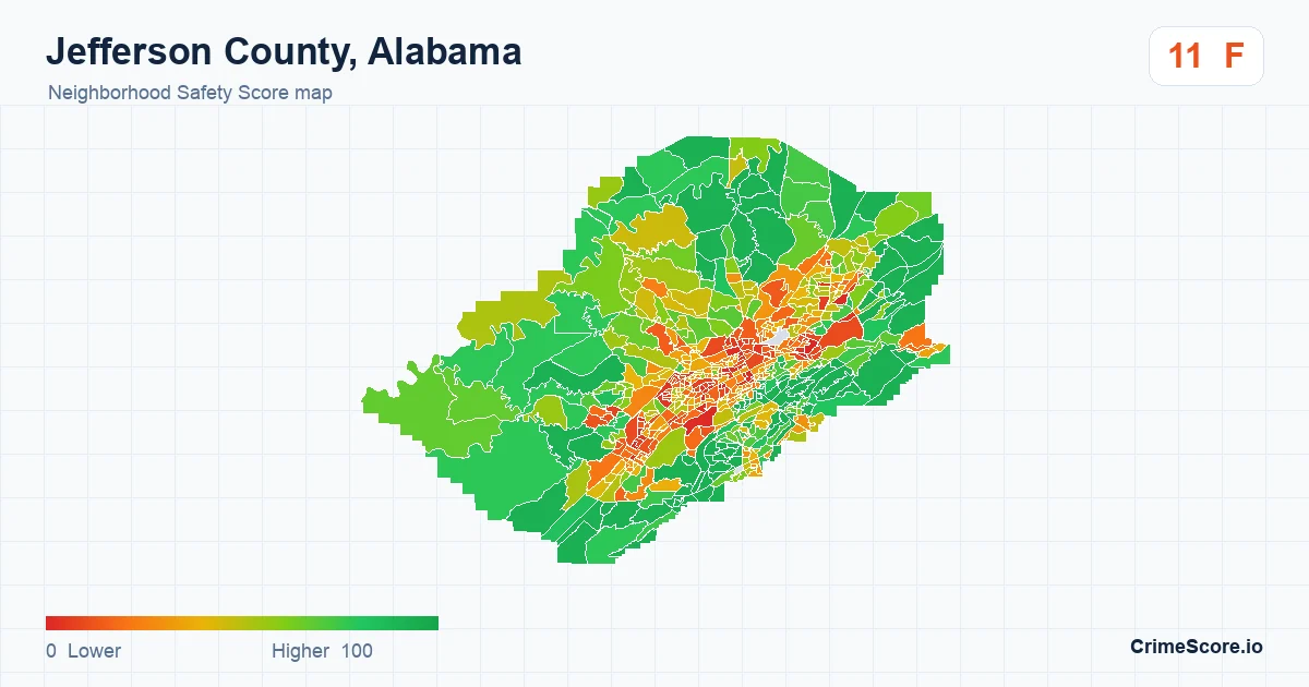 Jefferson County, Alabama neighborhood Safety Score map by Census block group