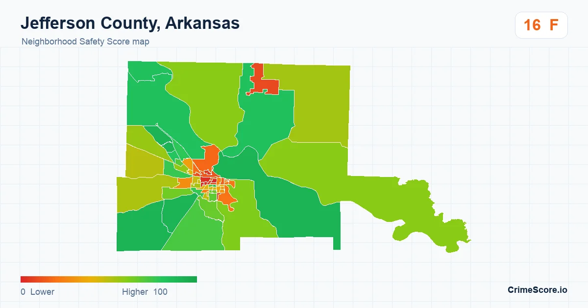 Jefferson County, Arkansas neighborhood Safety Score map by Census block group