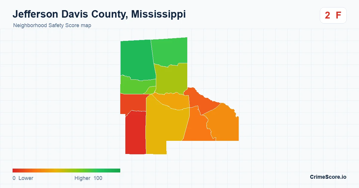 Jefferson Davis County, Mississippi neighborhood Safety Score map by Census block group