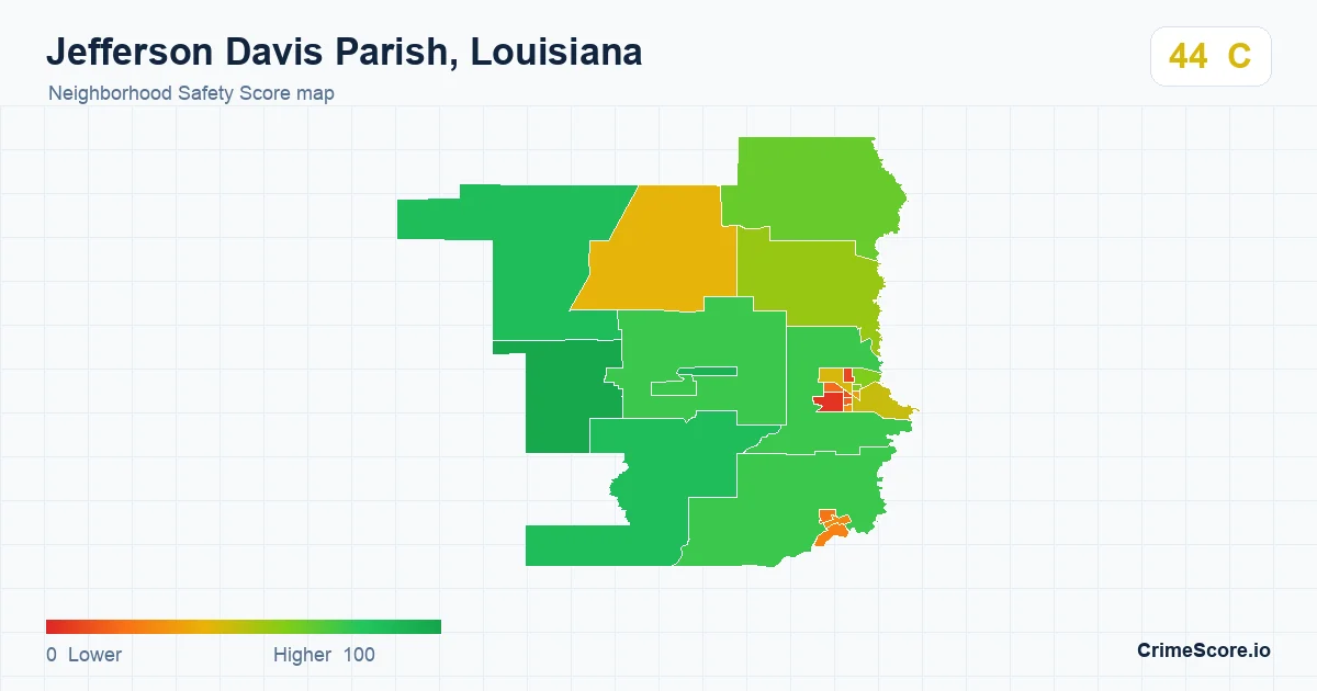 Jefferson Davis Parish, Louisiana neighborhood Safety Score map by Census block group