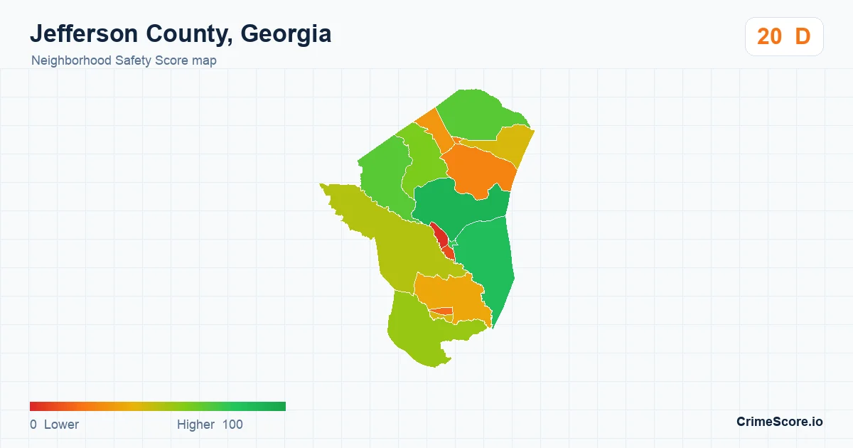 Jefferson County, Georgia neighborhood Safety Score map by Census block group