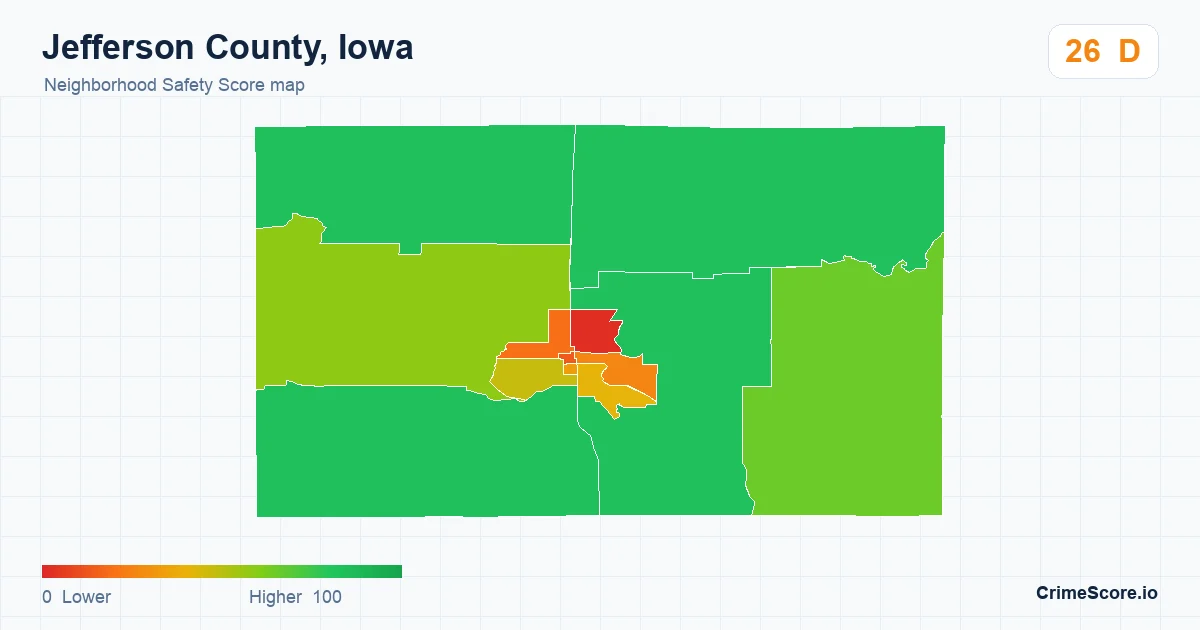 Jefferson County, Iowa neighborhood Safety Score map by Census block group