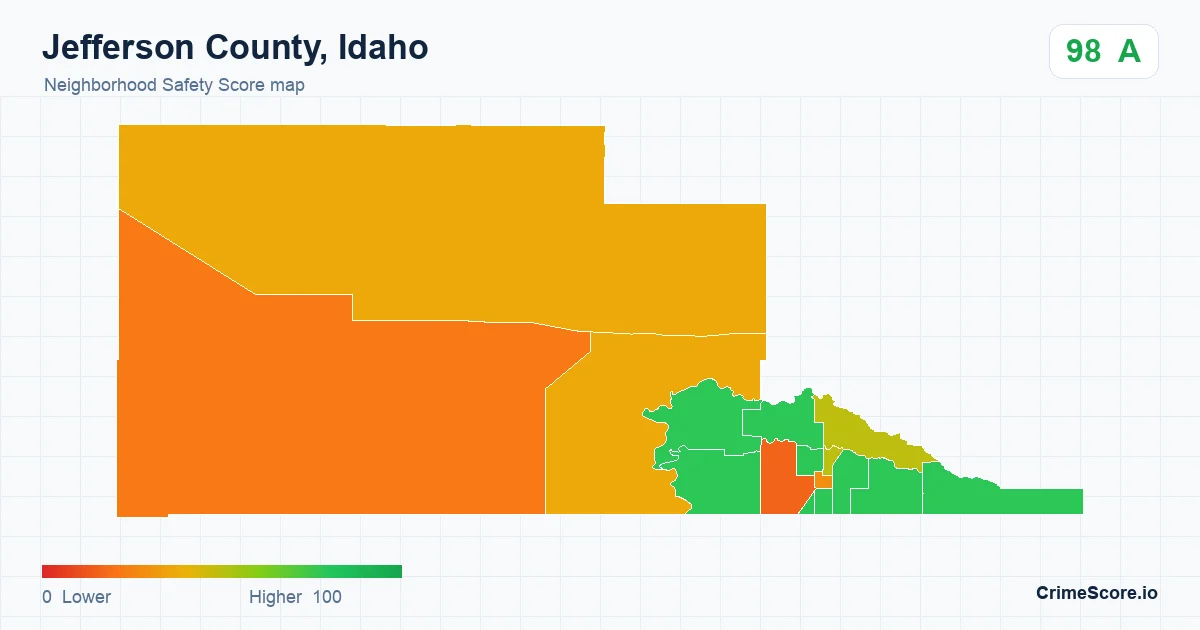 Jefferson County, Idaho neighborhood Safety Score map by Census block group