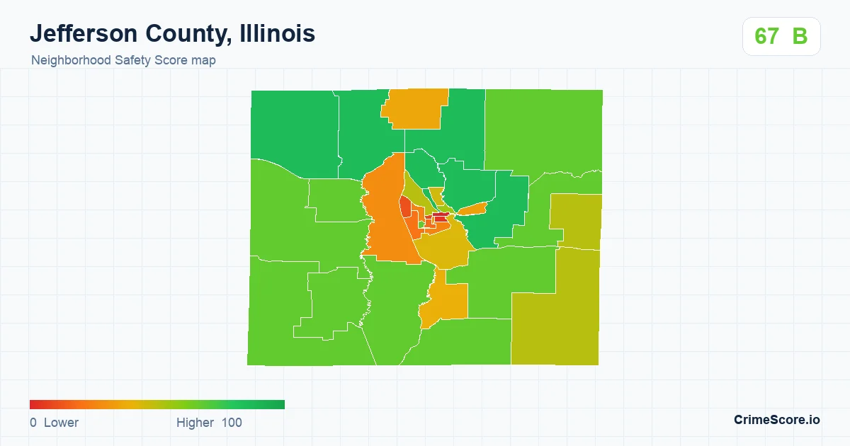 Jefferson County, Illinois neighborhood Safety Score map by Census block group