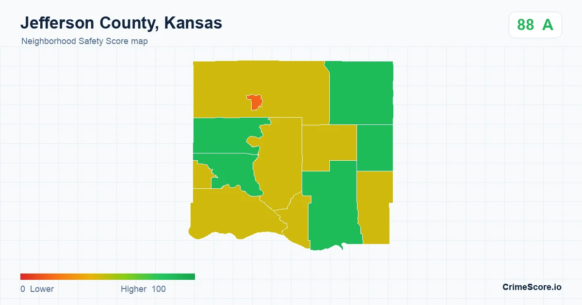 Jefferson County, Kansas neighborhood Safety Score map by Census block group