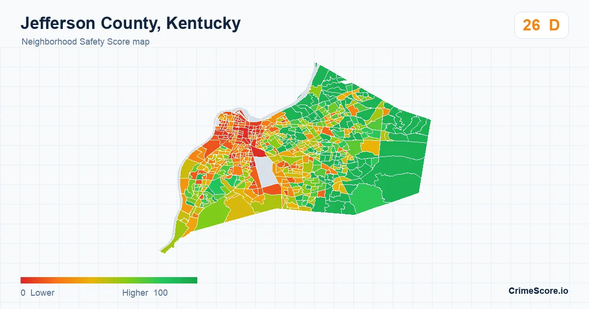 Jefferson County, Kentucky neighborhood Safety Score map by Census block group