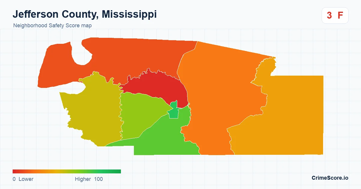 Jefferson County, Mississippi neighborhood Safety Score map by Census block group