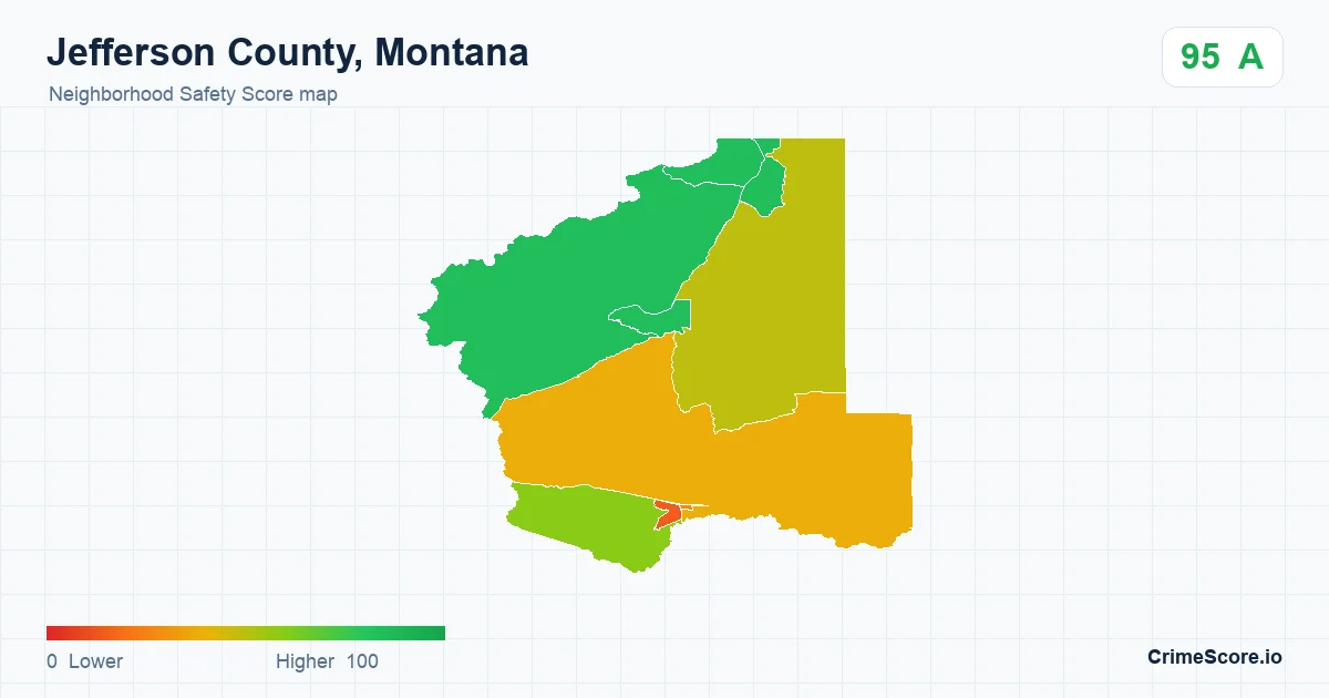 Jefferson County, Montana neighborhood Safety Score map by Census block group