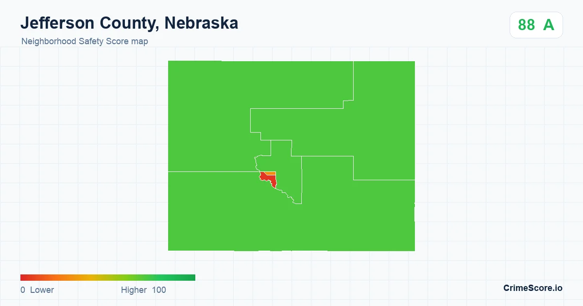 Jefferson County, Nebraska neighborhood Safety Score map by Census block group
