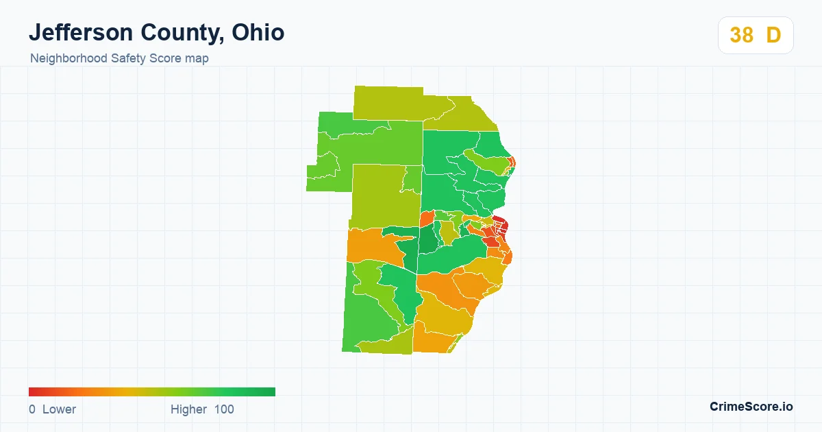 Jefferson County, Ohio neighborhood Safety Score map by Census block group