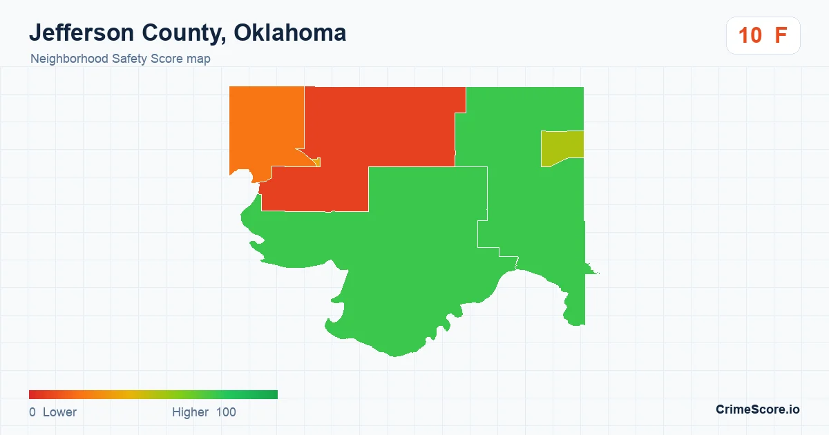 Jefferson County, Oklahoma neighborhood Safety Score map by Census block group