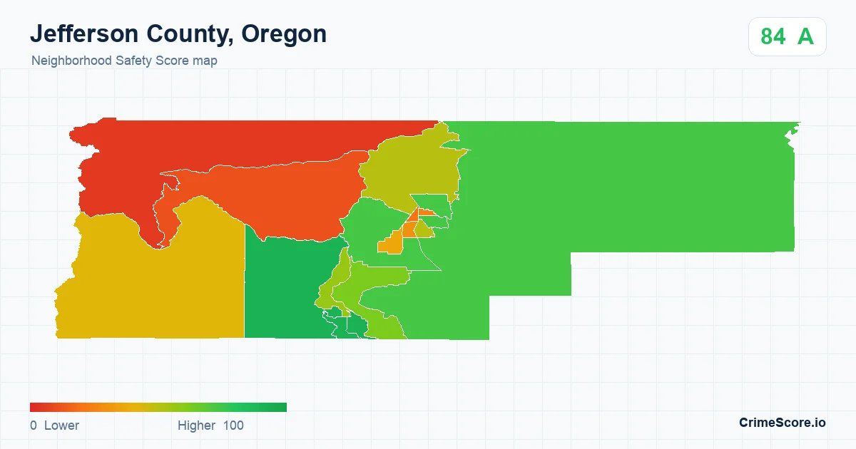 Jefferson County, Oregon neighborhood Safety Score map by Census block group