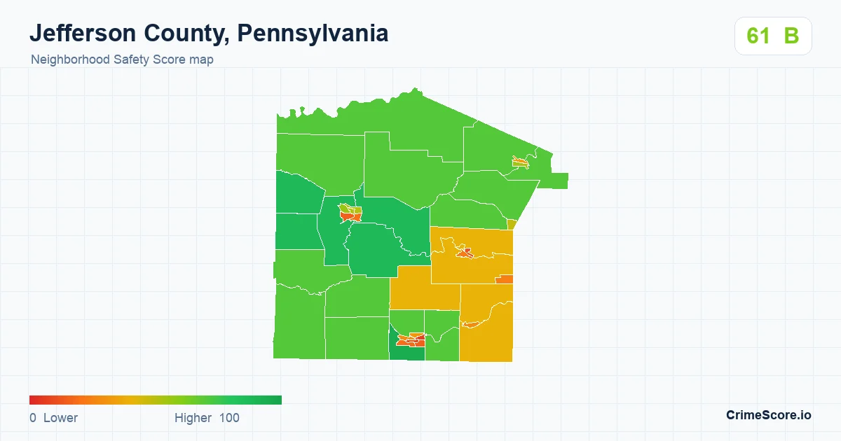 Jefferson County, Pennsylvania neighborhood Safety Score map by Census block group