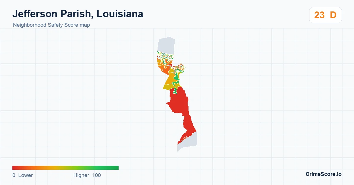Jefferson Parish, Louisiana neighborhood Safety Score map by Census block group