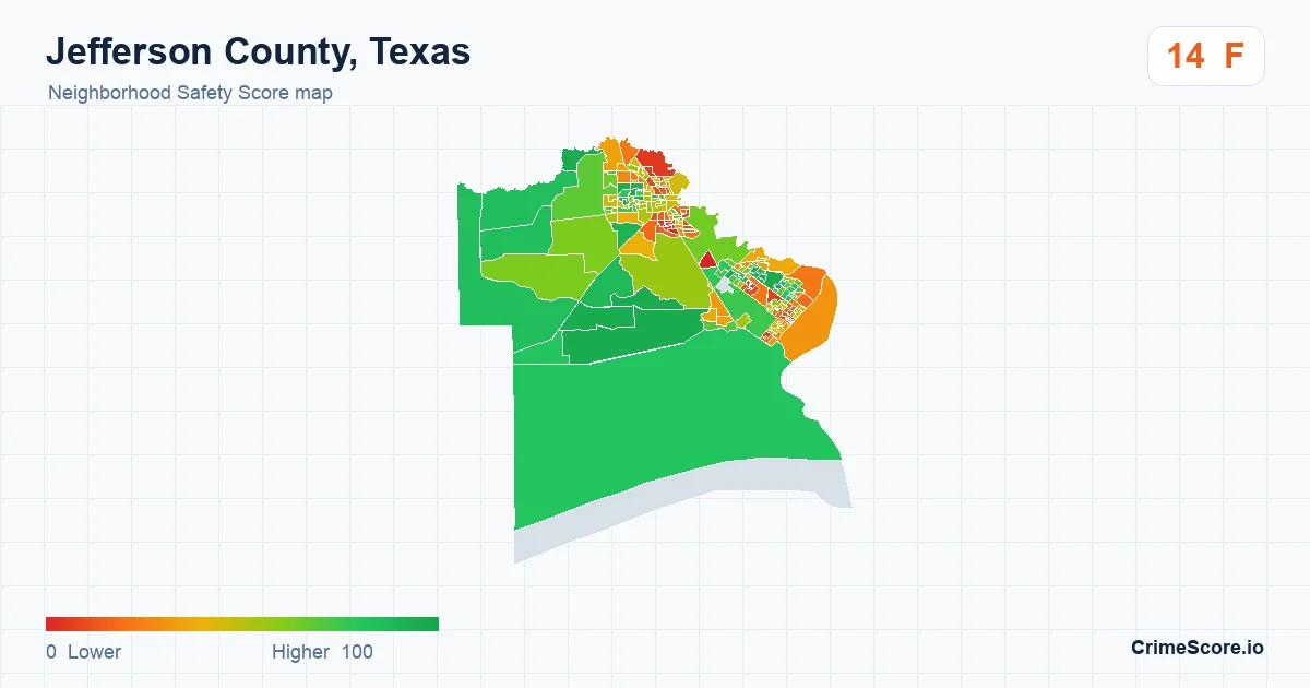 Jefferson County, Texas neighborhood Safety Score map by Census block group