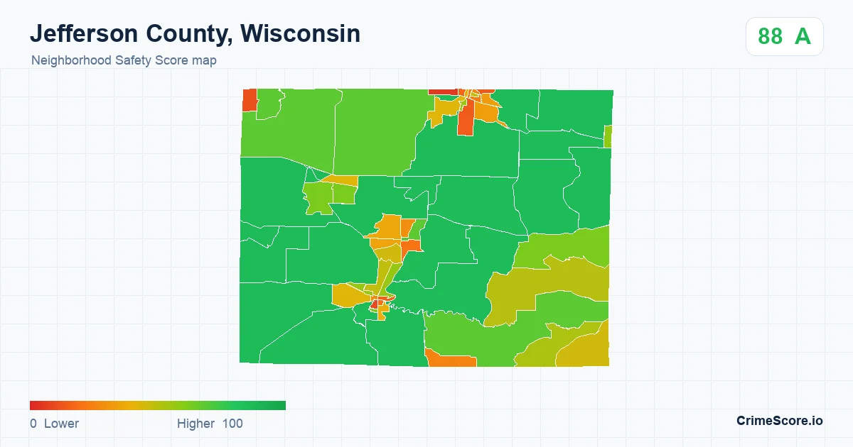 Jefferson County, Wisconsin neighborhood Safety Score map by Census block group