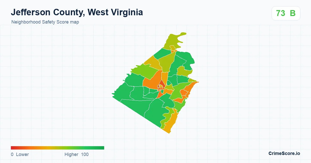 Jefferson County, West Virginia neighborhood Safety Score map by Census block group