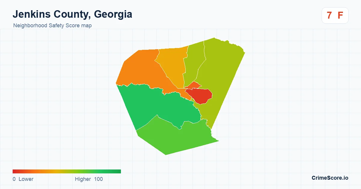 Jenkins County, Georgia neighborhood Safety Score map by Census block group