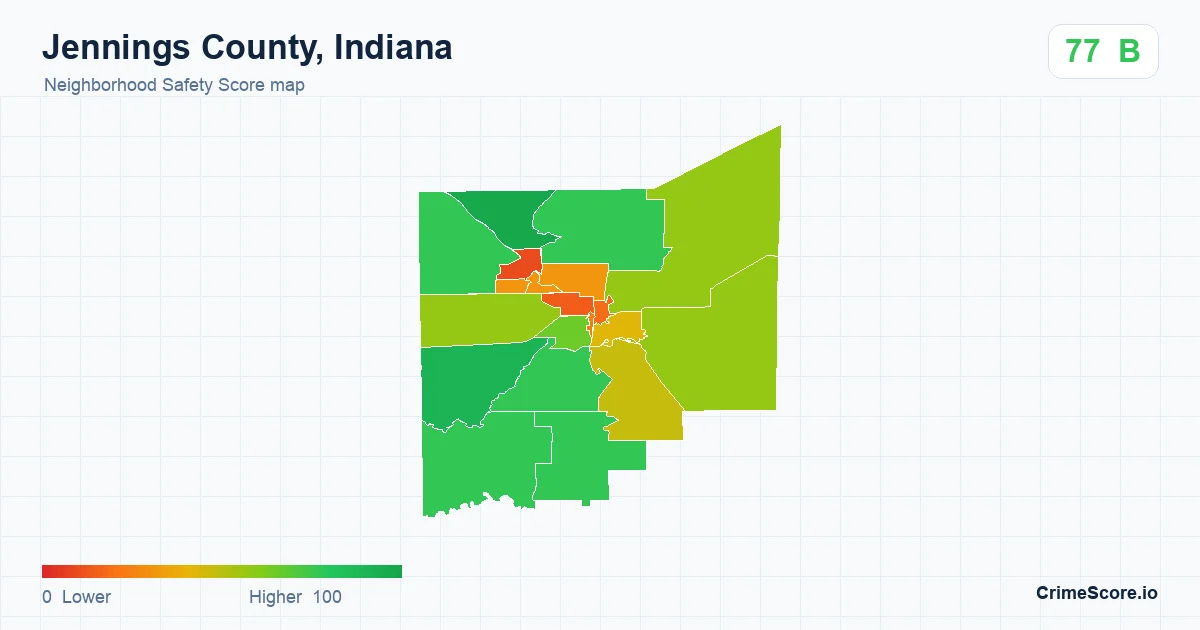 Jennings County, Indiana neighborhood Safety Score map by Census block group