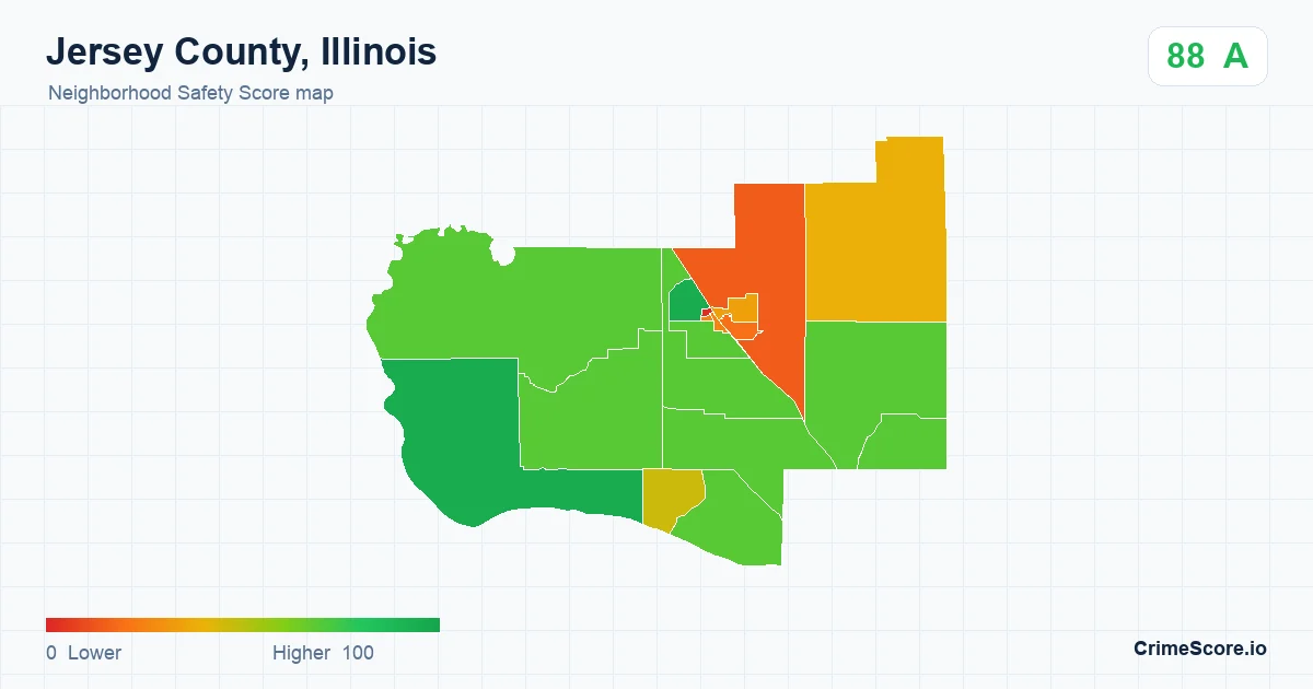 Jersey County, Illinois neighborhood Safety Score map by Census block group