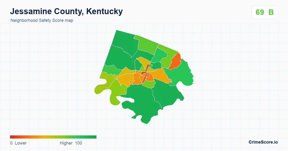 Jessamine County, Kentucky neighborhood Safety Score map by Census block group