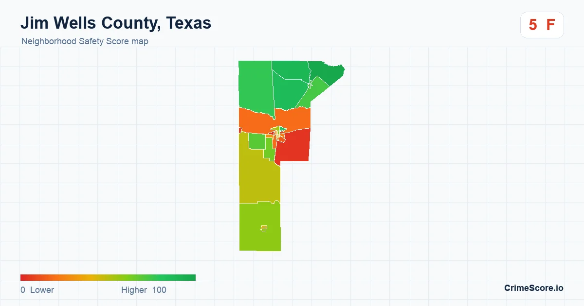 Jim Wells County, Texas neighborhood Safety Score map by Census block group