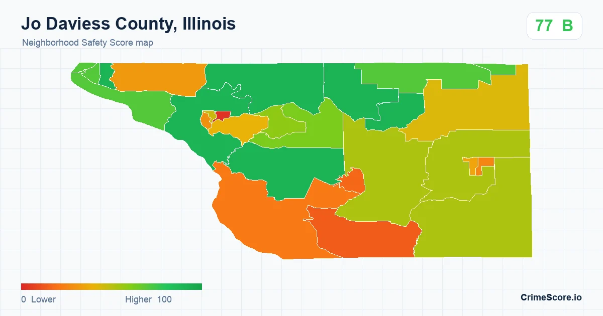 Jo Daviess County, Illinois neighborhood Safety Score map by Census block group