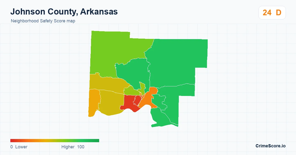 Johnson County, Arkansas neighborhood Safety Score map by Census block group