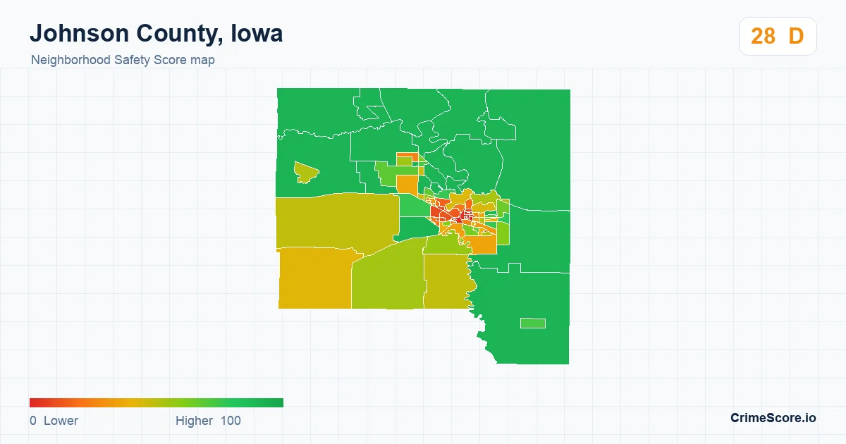 Johnson County, Iowa neighborhood Safety Score map by Census block group