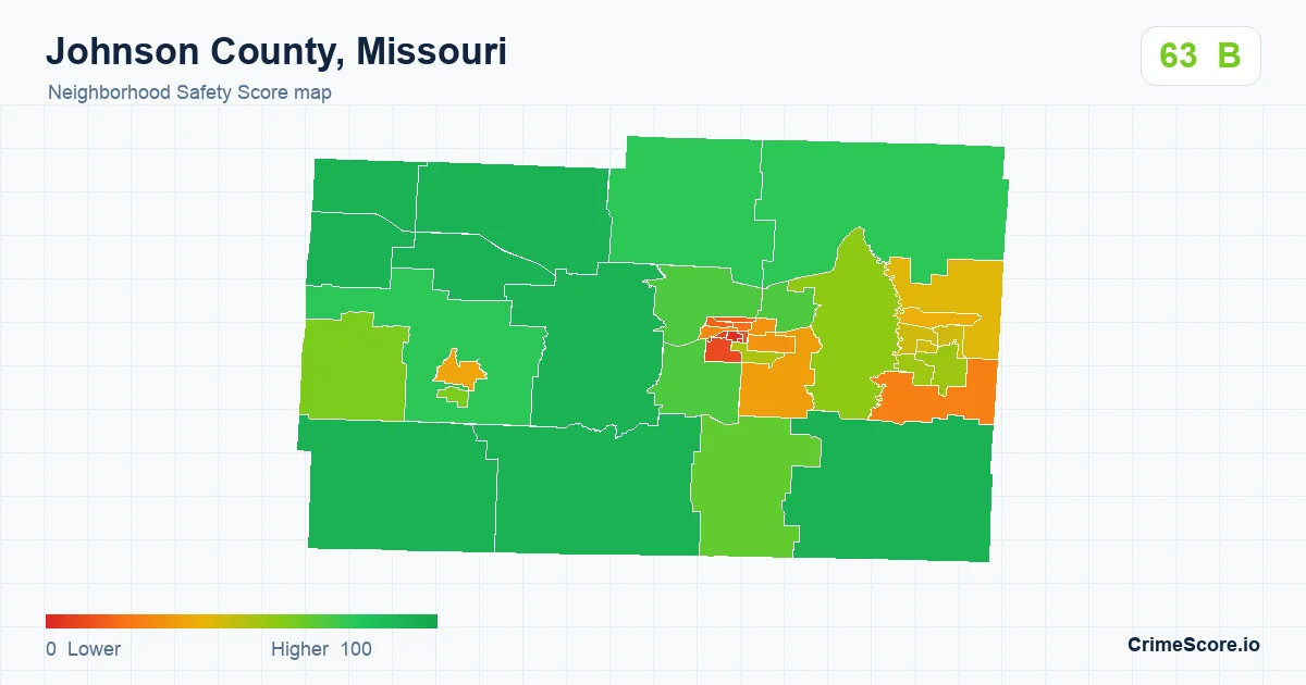 Johnson County, Missouri neighborhood Safety Score map by Census block group