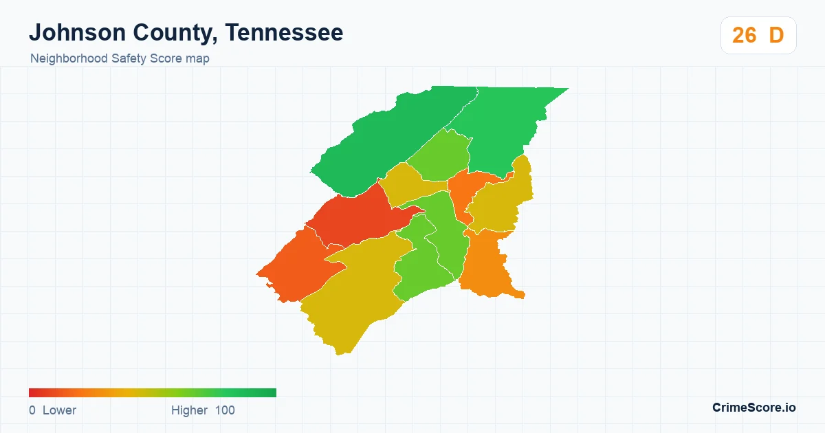 Johnson County, Tennessee neighborhood Safety Score map by Census block group