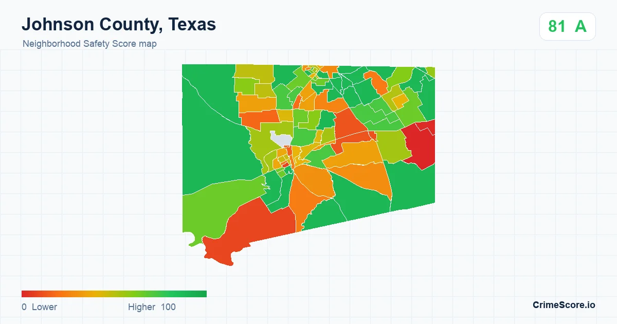 Johnson County, Texas neighborhood Safety Score map by Census block group