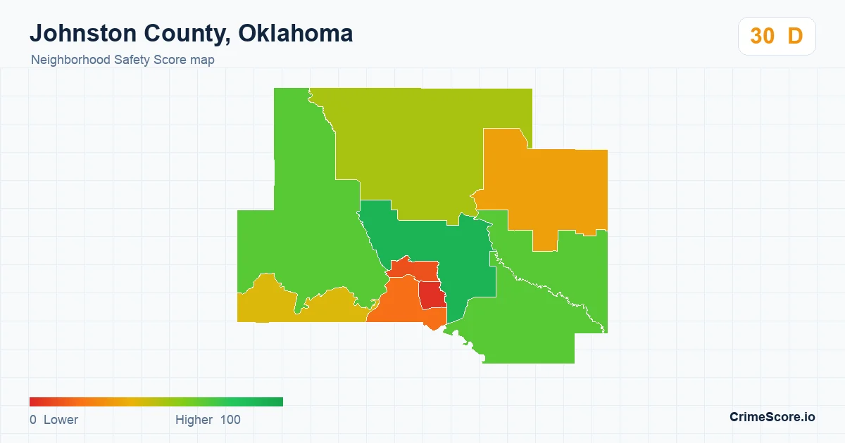 Johnston County, Oklahoma neighborhood Safety Score map by Census block group