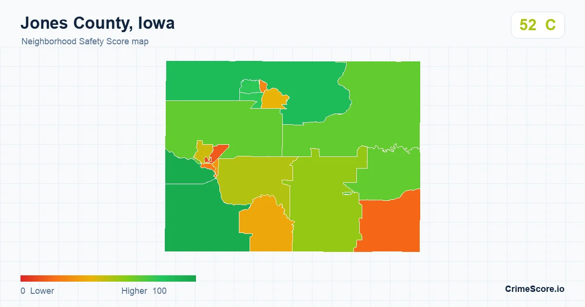 Jones County, Iowa neighborhood Safety Score map by Census block group
