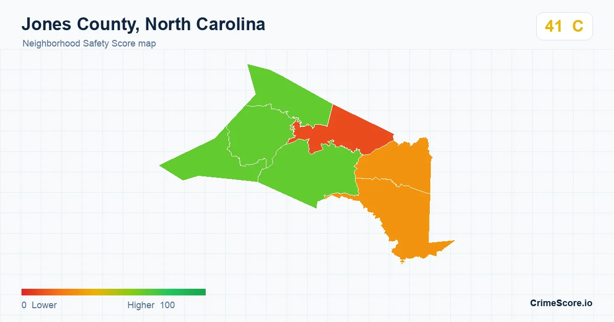 Jones County, North Carolina neighborhood Safety Score map by Census block group